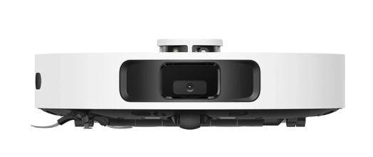 Biało-czarny robot odkurzający. Z przodu ma kamerę i czujniki. Na górze małą wieżę z czujnikami.