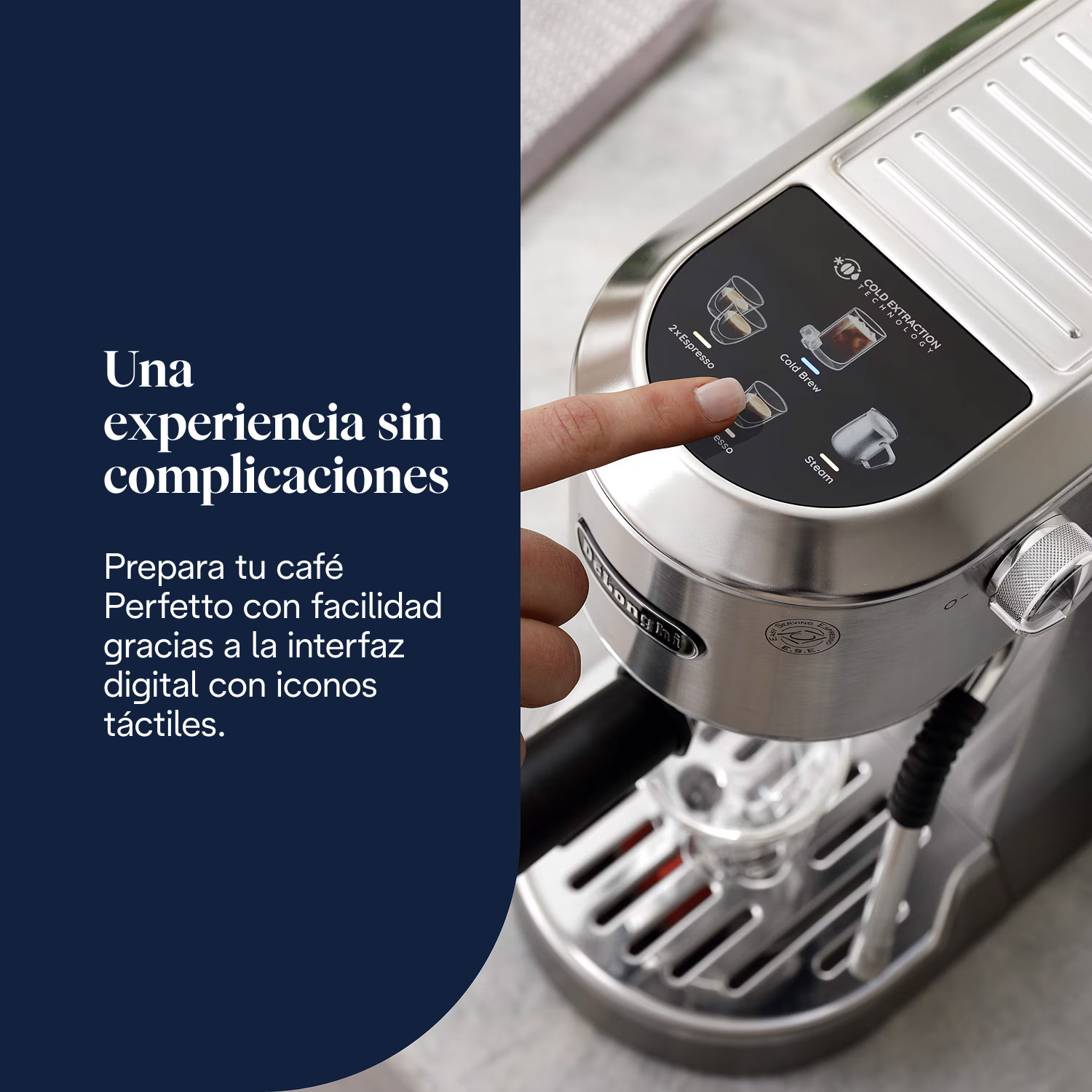 Una experiencia sin complicaciones Prepara tu café Perfetto con facilidad gracias a la interfaz digital con iconos táctiles.