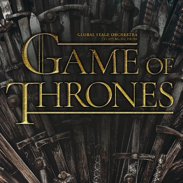 Das Game of Thrones-Logo mit goldenem Text auf einem Thron aus Schwertern. Der Text lautet 'GAME OF THRONES'.