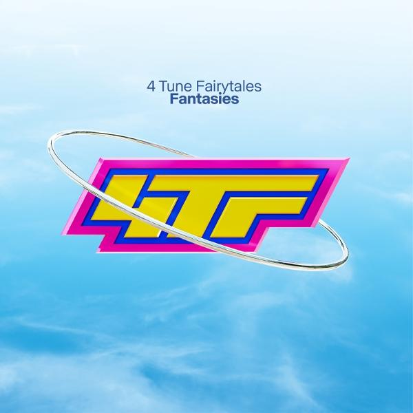 Das Logo zeigt ein gelbes und rosa Emblem mit einer silbernen Spirale vor blauem Himmel. Der Text lautet '4 Tune Fairytales Fantasies'.