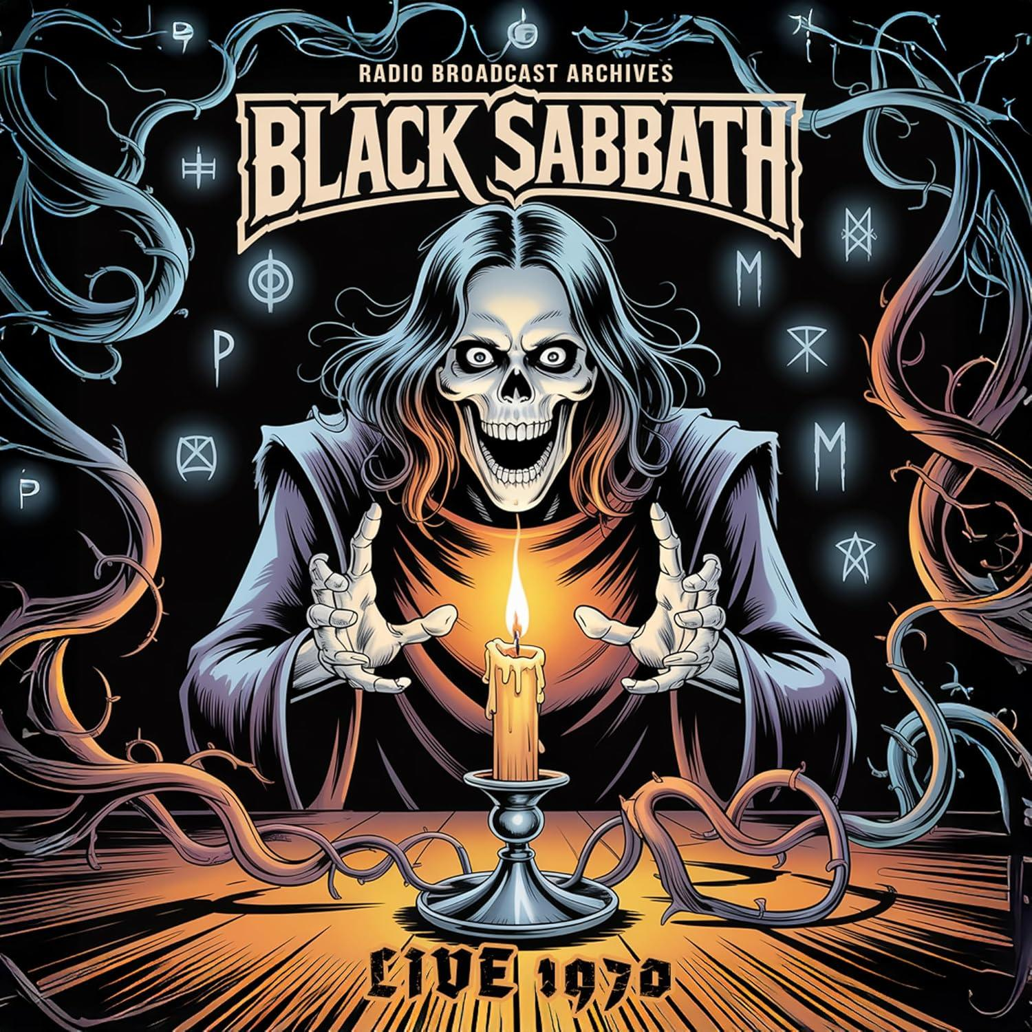 A Black Sabbath album borítója. Egy hosszú hajú csontváz egy égő gyertyát tart. A háttér fekete, felirattal és indákkal.