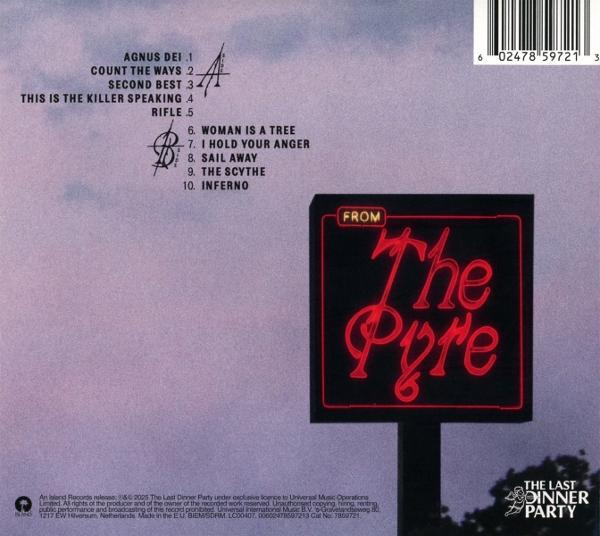 Albumcover mit Titelliste und einem Schild mit der Aufschrift 'The Pyre'.