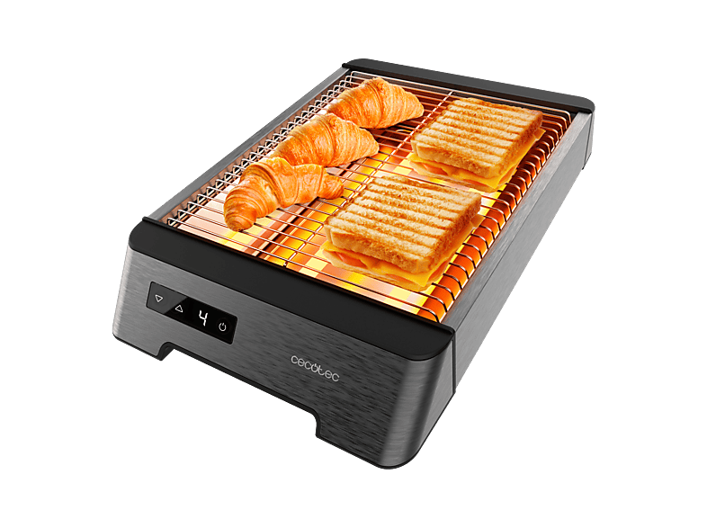 Tostadora - Cecotec NiceSlice Touch, 1000 W, Control táctil, 6 niveles de tostado, Diseño horizontal, Bandeja recogemigas, Indicador luminoso, Gris