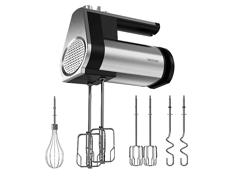 Amasadora de mano - Cecotec PowerTwist 500 Full Steel, Motor W, 5 velocidades más función turbo, 3 accesorios, Pulsador QuickOut, Gris