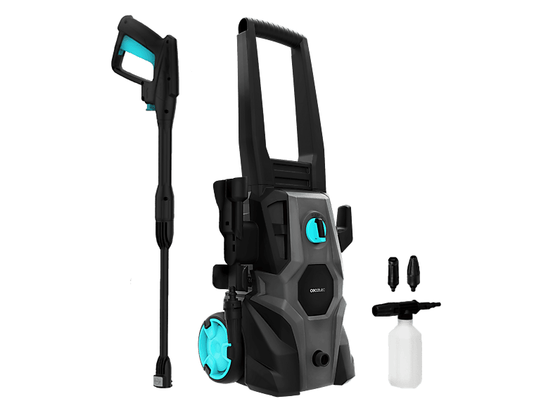 Hidrolimpiadora - Cecotec HydroBoost 1400 EasyGo, Presión 105 bares, Caudal 426 litros/hora, Asa y ruedas, 1400W, Botella de jabón, Negro