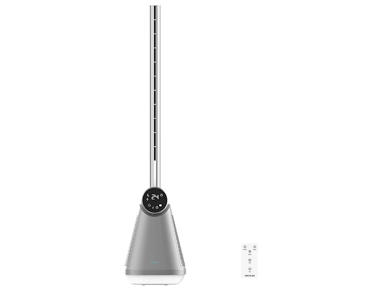 Ventilador de torre - Cecotec EnergySilence 9890 Skyline Bladeless, 50 W, LED display, Control táctil y remoto, Temporizador 15 horas, Blanco/Plata