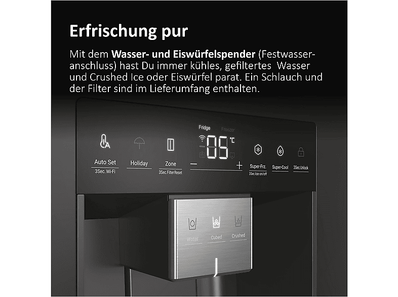 HAIER HSW79F18DIPT SBS 90 SERIE 7 Side-by-Side (601 l, D, 1775 mm hoch, Edelstahl schwarz)