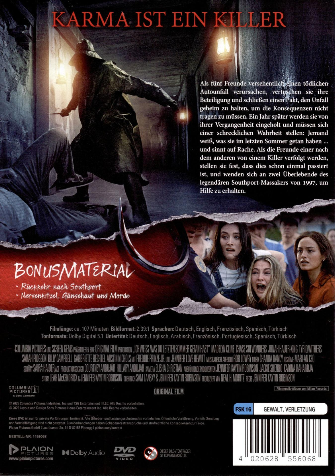 Filmposter mit rotem Text. Eine schattenhafte Gestalt mit Messer kurz vor dem Zuschlagen.