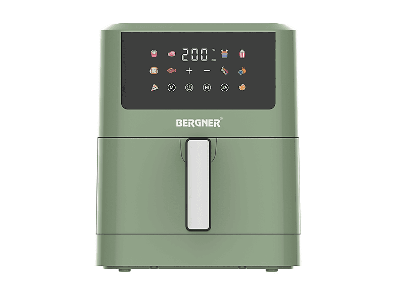 BERGNER Friggitrice Aria Midnight FRIGGITRICE AD ARIA, capacità 6 l, Max potenza 1500 W, 10 programmi a 200 °C, Verde