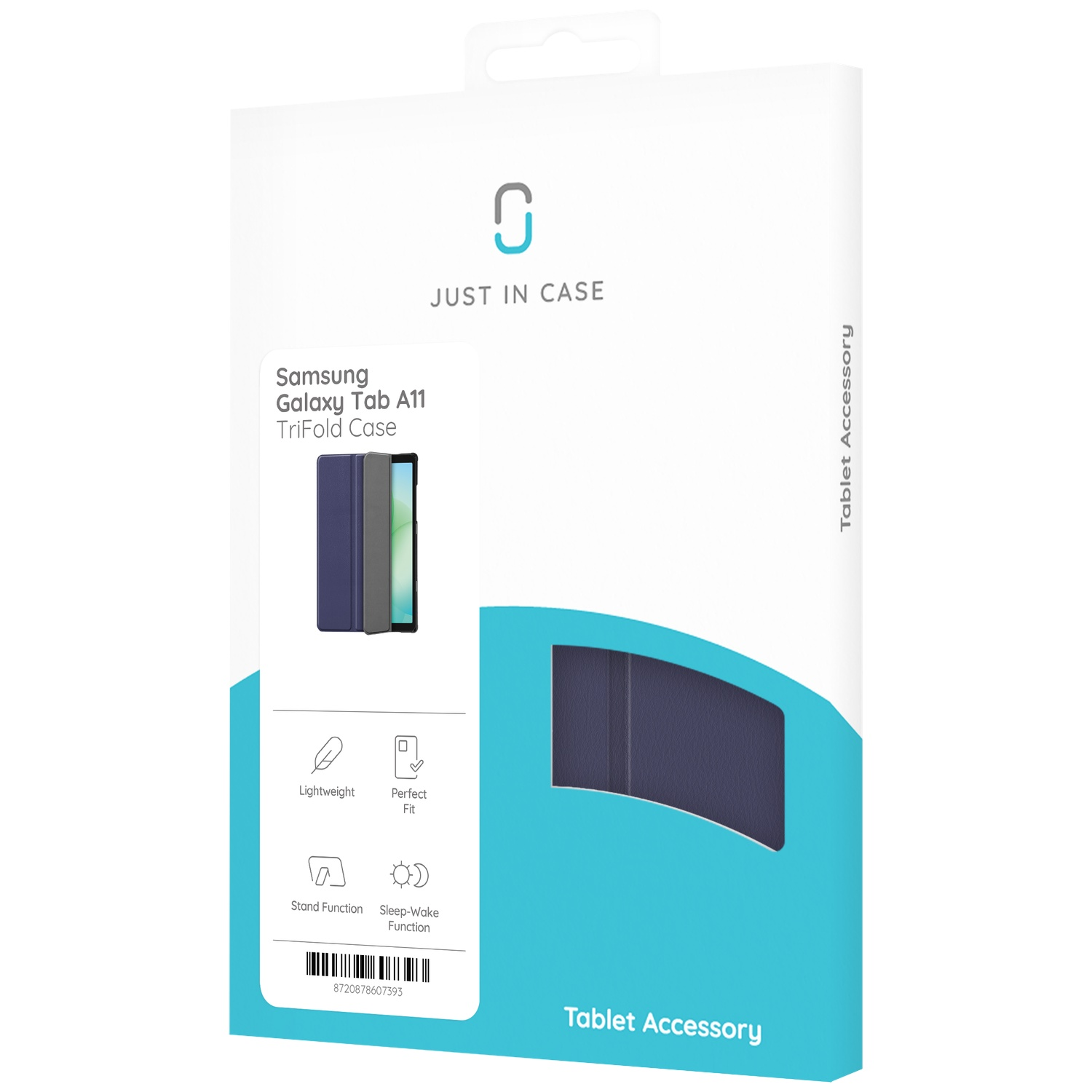 A tablet case box. The box displays a blue tablet case. Text includes 'Samsung Galaxy Tab A11' and 'Tablet Accessory'.