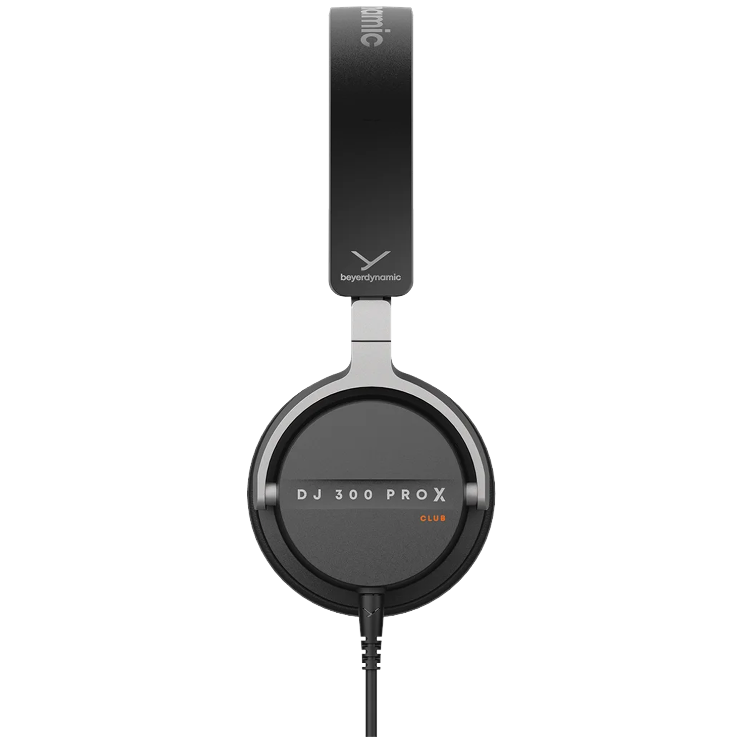 Black Beyerdynamic DJ 300 PRO X headphones on white background. Silver accents and a black cable are visible.