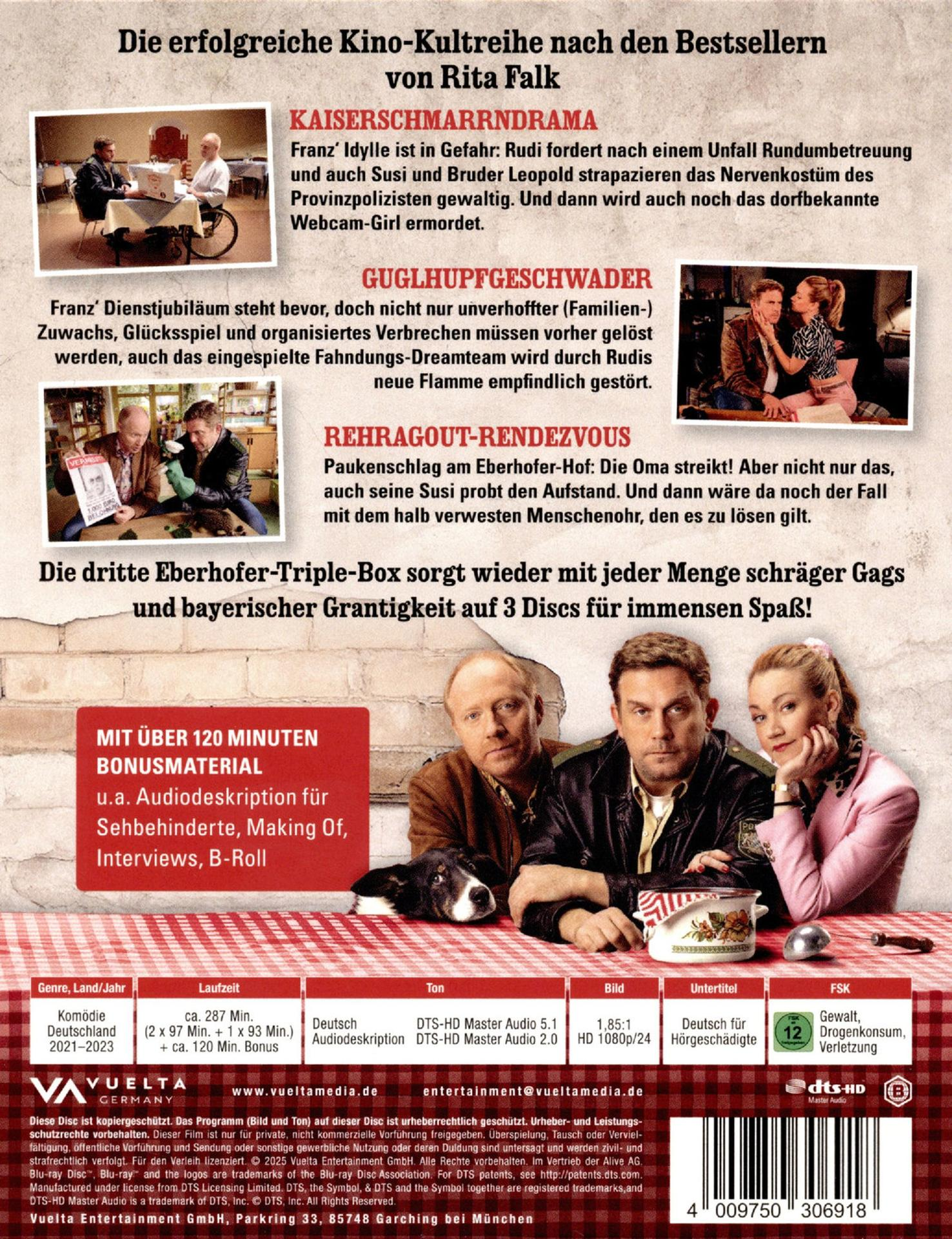 Filmcover. Drei Personen vorne, drei Bilder mit Szenen aus dem Film. Text über den Film.