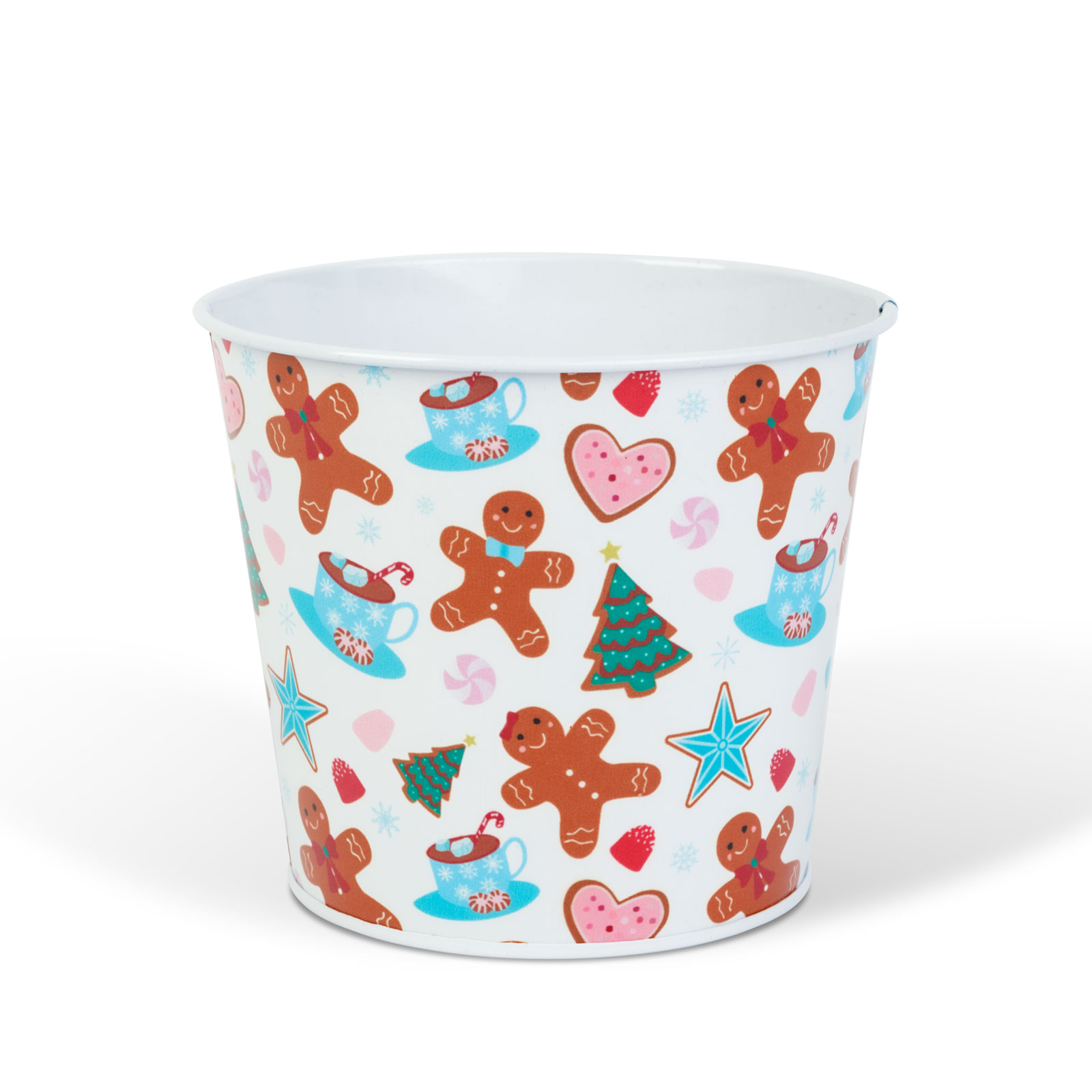 @HOME-XMAS Karácsonyi dekoráció, fém kaspó, vödör, mézeskalács, 13 x 11 cm (59733A)