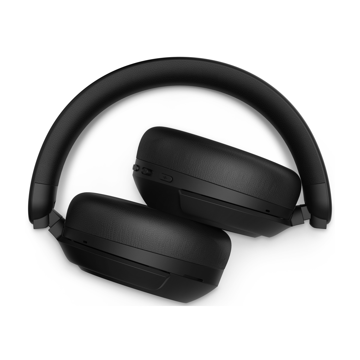Cuffie over-ear nere su sfondo bianco. Le cuffie sono piegate, mostrando i padiglioni e l'archetto.