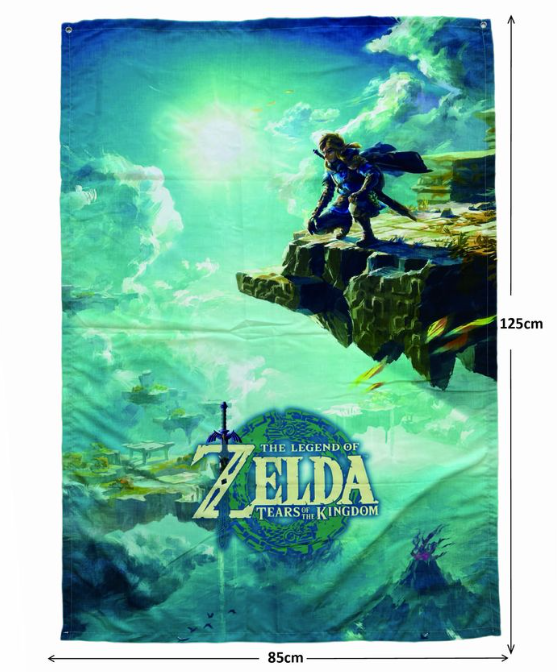 Banner des Zelda-Spiels. Link kniet auf einer Klippe. Wolken und Sonne im Hintergrund. Spiel-Logo unten.