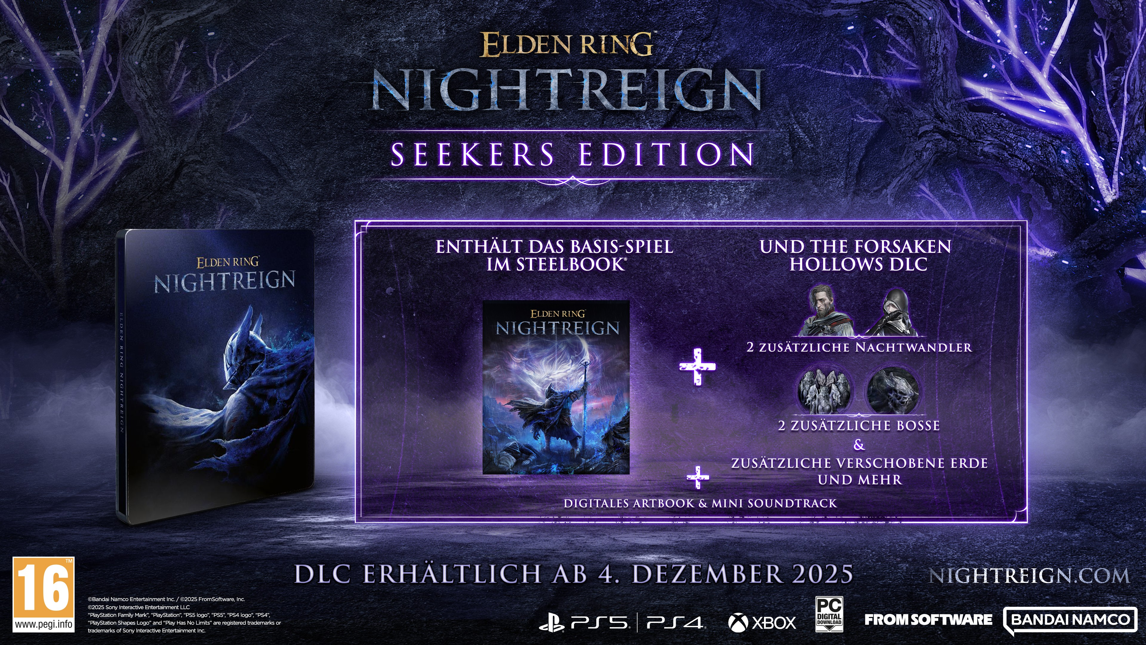 Elden Ring Nightreign Seeker's Edition-Spielbox. Enthält DLC, Artbook und Soundtrack für PS5, PS4, Xbox und PC.