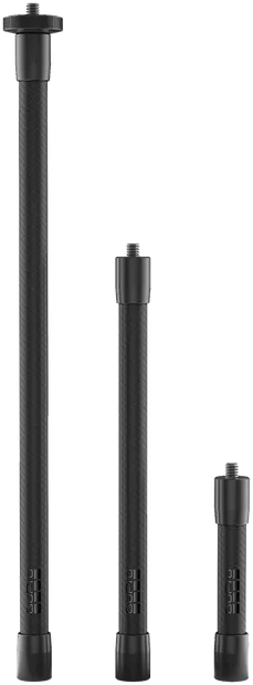 Trois poteaux noirs texturés de longueurs variables, chacun avec un dessus à vis et une base, sur fond noir.