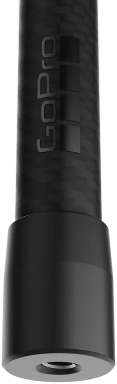 Un accessoire GoPro noir. Le haut porte le logo GoPro et un motif texturé. Le bas est une base cylindrique solide avec un trou.