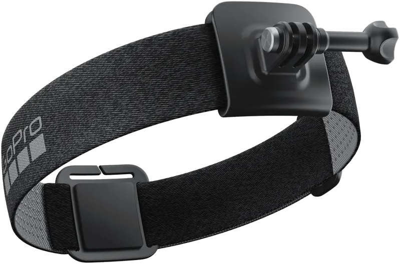 Supporto per fascia GoPro. Cinturino nero con fibbia regolabile e supporto per fotocamera. Include braccio di fissaggio e manopola.