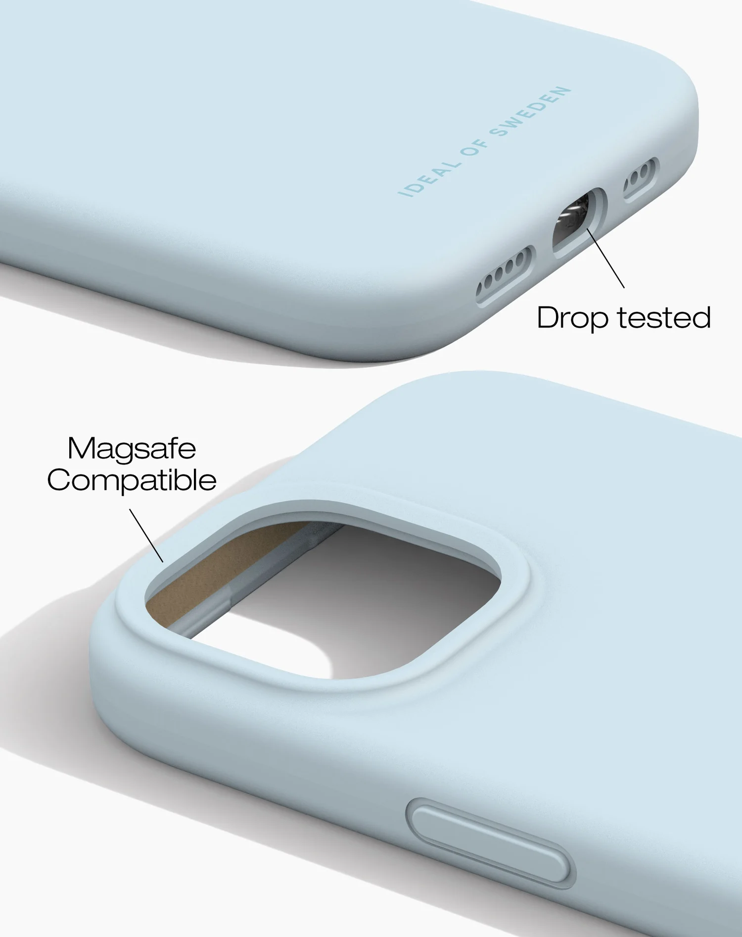 Világoskék telefontok. Jellemzői: 'Ideal of Sweden' márkanév, csepptesztelt és Magsafe kompatibilis.