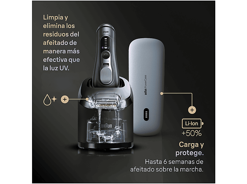 Afeitadora - Braun Series 9 PRO+ Eléctrica 9675CC, Pro SensoAdapt, Powercase, Centro de limpieza SmartCare, 60 min autonomía, Gris grafito – imagen 2