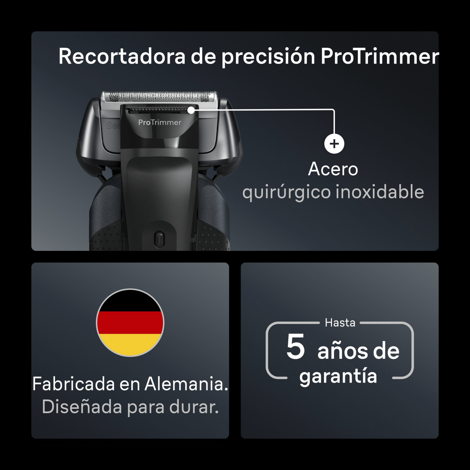 Recortadora de precisión ProTrimmer. Acero quirúrgico inoxidable. Fabricada en Alemania. Diseñada para durar. Hasta 5 años de garantía.