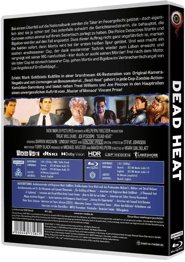 DVD-Cover. Titel 'Dead Heat'. Bilder von Schauspielern, Textdetails und das Wicked Vision Logo sind sichtbar.