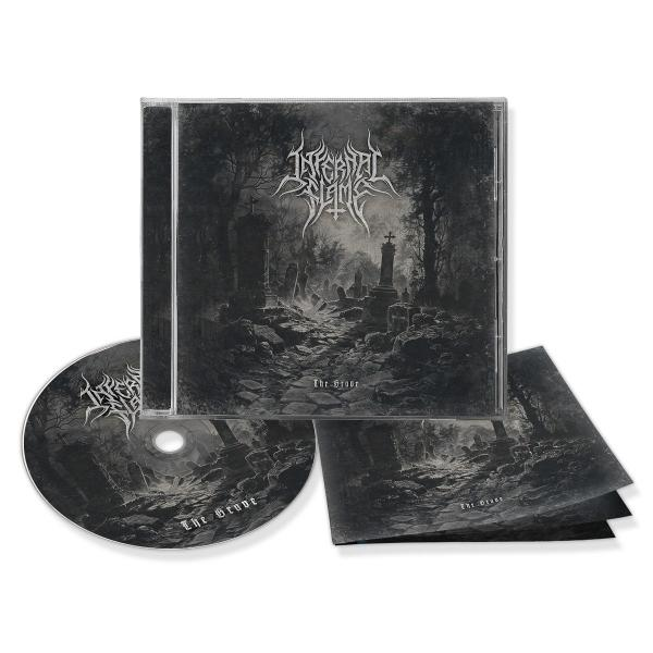 CD-Set zeigt eine Friedhofsszene mit Bäumen, Grabsteinen und den Worten 'Infernal Flame' und 'The Grove'. Die CD ist sichtbar.
