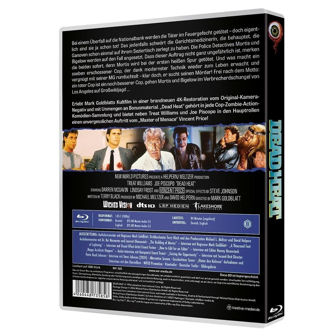 Blu-ray-Disc-Cover des Films Dead Heat, mit Schauspielernamen und einem Zombie-Design.