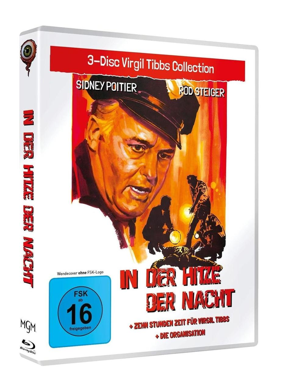 DVD-Cover. Sidney Poitiers Gesicht ist zentral. Der Titel 'In der Hitze der Nacht' auf Deutsch. Altersfreigabe 16.