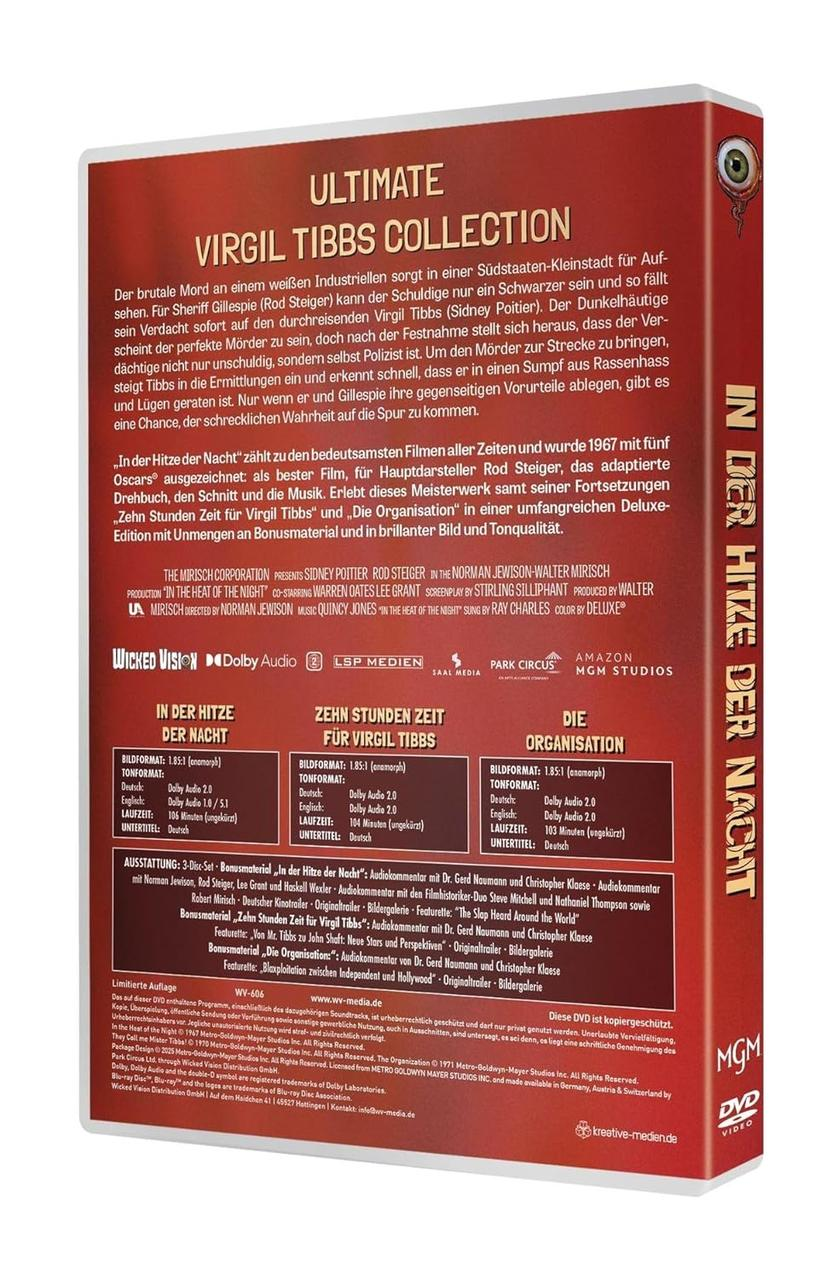 DVD-Cover. Text: Ultimate Virgil Tibbs Collection. Filminformationen und Bilder auf rotem Hintergrund.