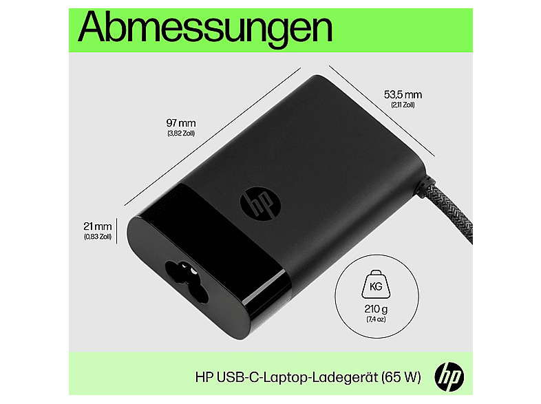 HP USB-C Ladegerät für Notebooks, 65 Watt, Grau — Foto 5 von 5