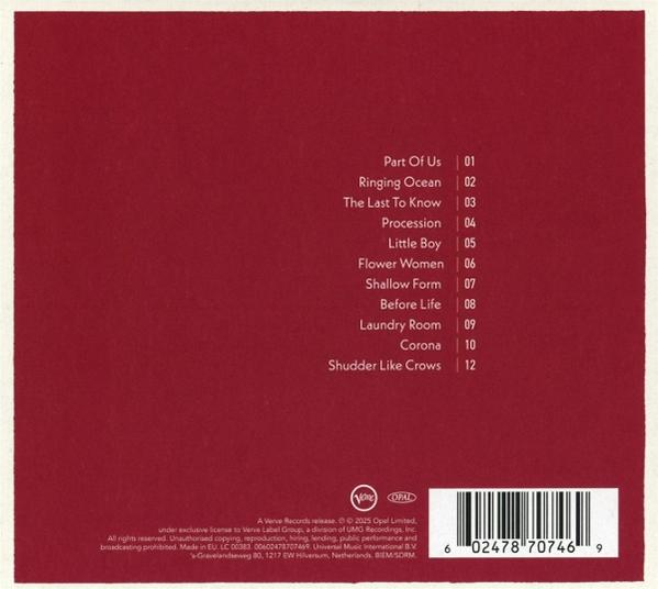 Albumcover mit weinrotem Hintergrund. Text enthält Songtitel und einen Barcode. Das Verve Records-Logo ist ebenfalls sichtbar.