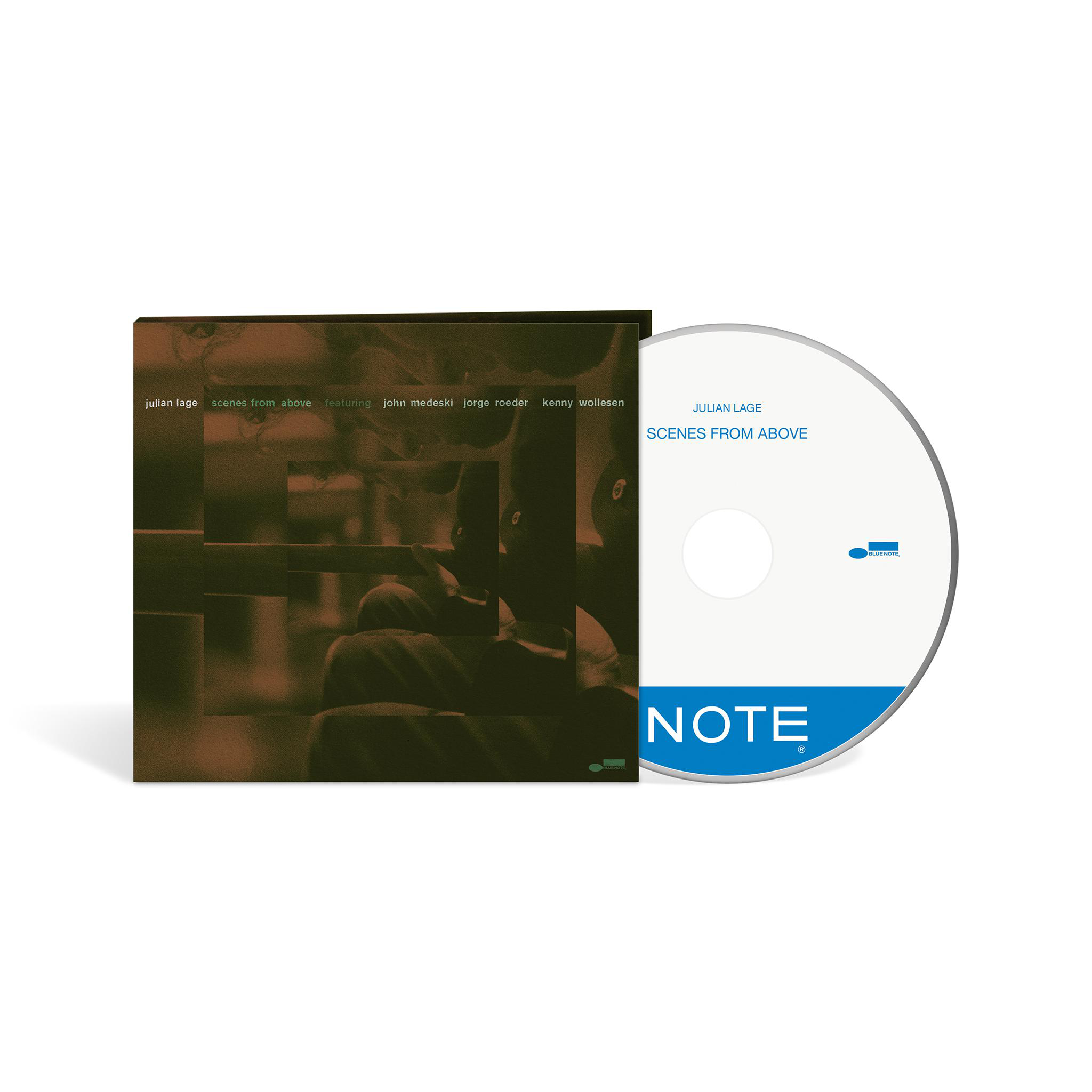 CD-Cover für Julian Lages 'Scenes From Above'. Es zeigt eine CD, Albumcover und das Blue Note-Logo auf weißem Hintergrund.