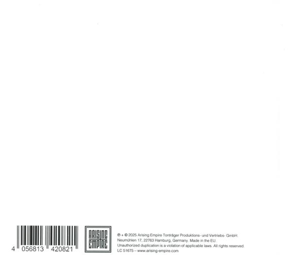 Das Bild zeigt einen Barcode, das Arising Empire-Logo und Text mit Unternehmensdetails, Copyright-Informationen und Website-Adresse.