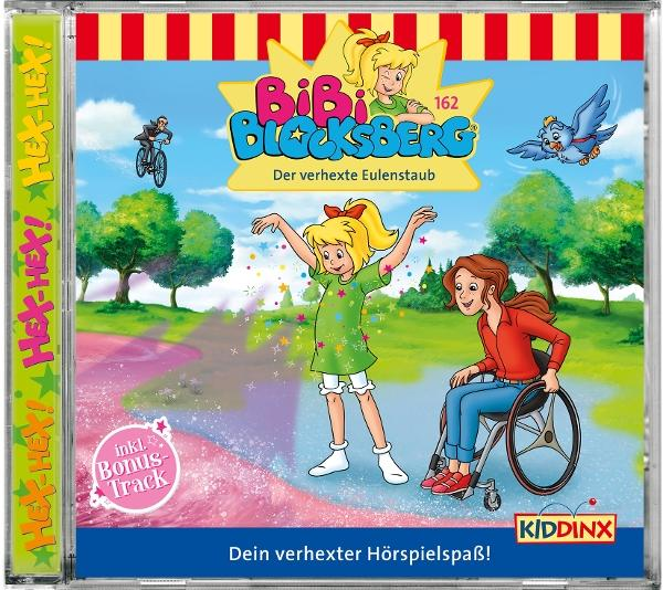 Cover-Art einer Bibi Blocksberg CD. Es zeigt Bibi und ein Mädchen im Rollstuhl, mit einem fliegenden Vogel und einem Mann auf einem Fahrrad.