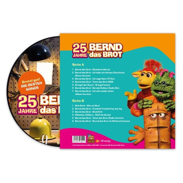 CD-Cover von Bernd das Brot, mit den Charakteren und der Titelliste. Der Hintergrund ist orange und rosa.