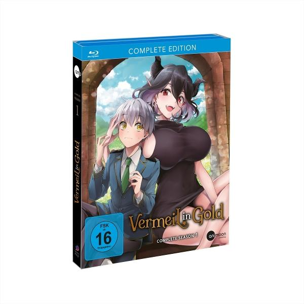 Blu-ray-Cover für „Vermeil in Gold“. Es zeigt zwei Anime-Charaktere, einen Jungen und eine Frau mit Hörnern. Das Cover hat „COMPLETE EDITION“.