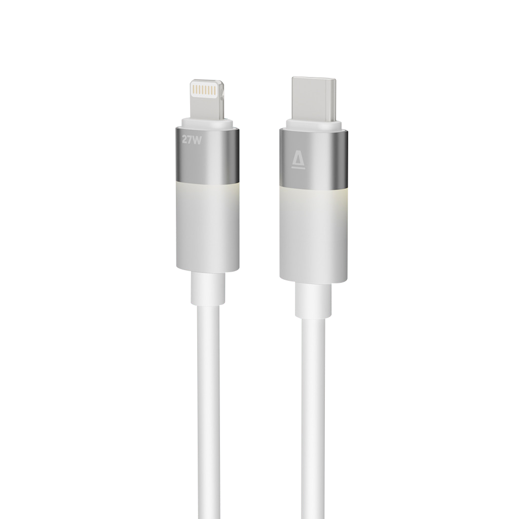 AVAX GLOWY Gyorstöltő kábel, USB-C - Lightning, 27W, 1m, fehér (CB314)