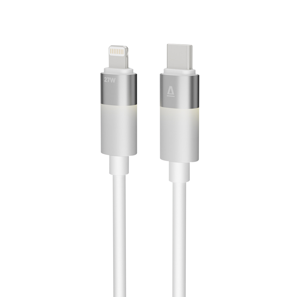 AVAX GLOWY Gyorstöltő kábel, USB-C - Lightning, 27W, 2m, fehér (CB315)