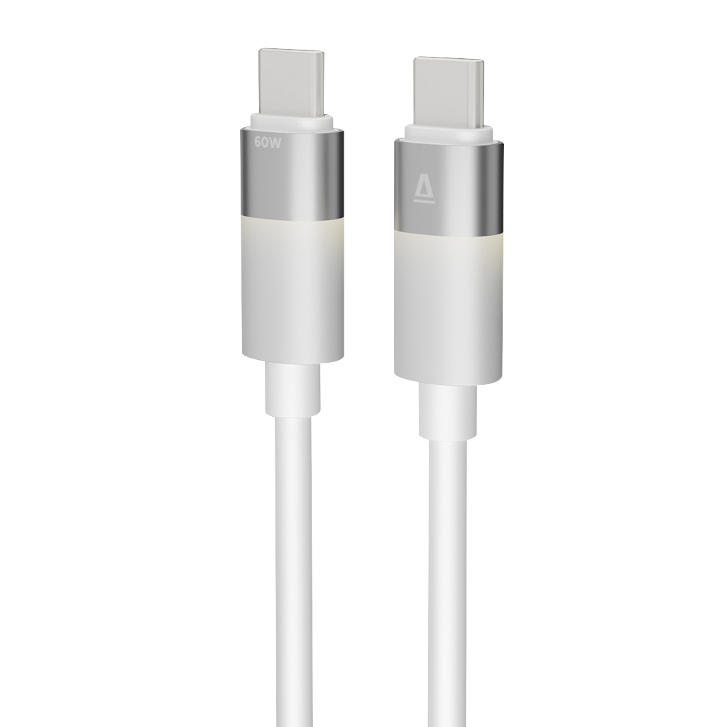 AVAX GLOWY Gyorstöltő kábel, USB-C, 60W, 2m, fehér (CB317)