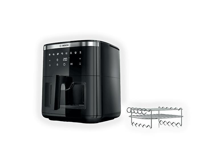Friggitrice ad aria BOSCH MAF671B0, Air Fryer XXL, Capacità 7.2 L, 7 Programmi Preimpostati, Finestra sul Cestello Illuminata, Set per grigliare Incluso, Nero