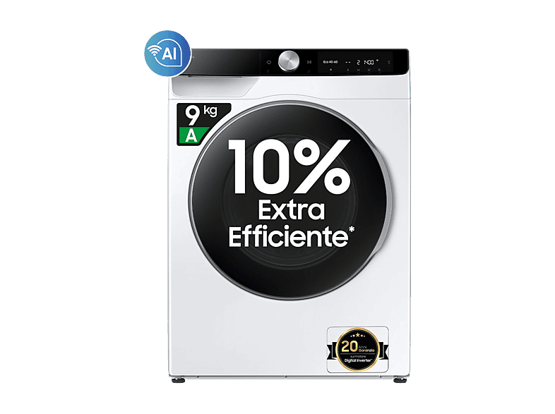 SAMSUNG WW90DG6U85LKU3 LAVATRICE, Caricamento frontale, 9 kg, 26 programmi, Profondità 55 cm, BIANCO, livello rumorosità centrifuga 72 dB(A), Classe A