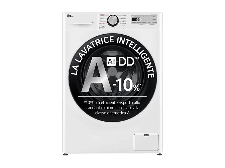 LG F4R3P11Nswb AI DD Lavatrice, Caricamento frontale, 11 kg, 12 programmi, Profondità 56,5 cm, Bianca, livello rumorosità centrifuga 71 dB(A), Classe