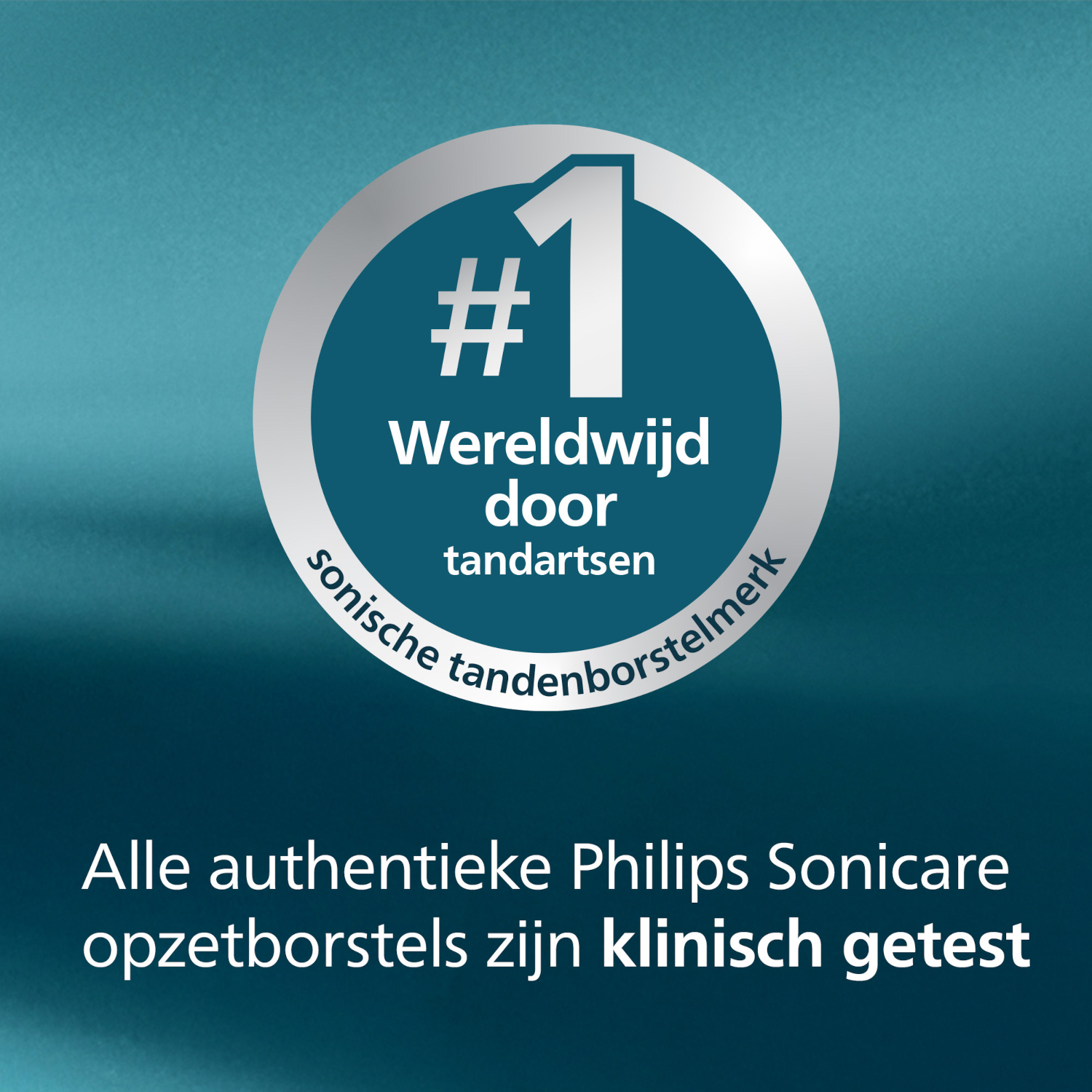 Image features a badge with the number 1, text 'Wereldwijd door tandartsen,' and the brand Philips Sonicare. Text below states 'clinically tested'.
