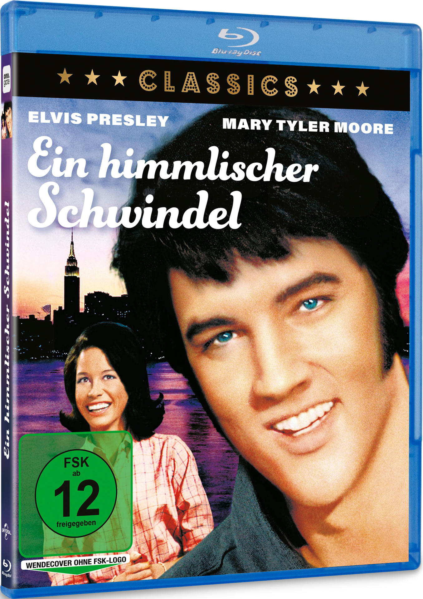 Blu-ray-Cover: Elvis Presley und Mary Tyler Moore. Titel: 'Ein himmlischer Schwindel'. Altersfreigabe: FSK 12.