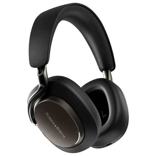 Fekete Bowers & Wilkins fejhallgató. A fülkagylók és a fejpánt fekete. A márkanév látható.