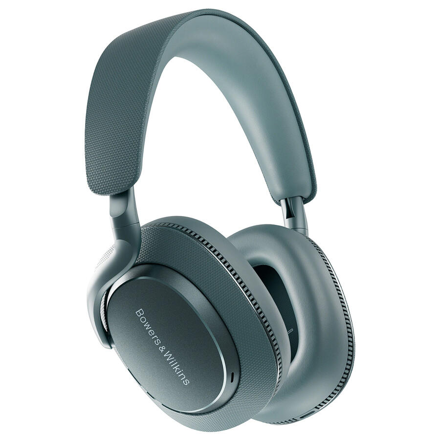 Fülre illeszkedő fejhallgató, türkiz szín, Bowers & Wilkins logóval. A fejhallgató fehér háttéren látható.