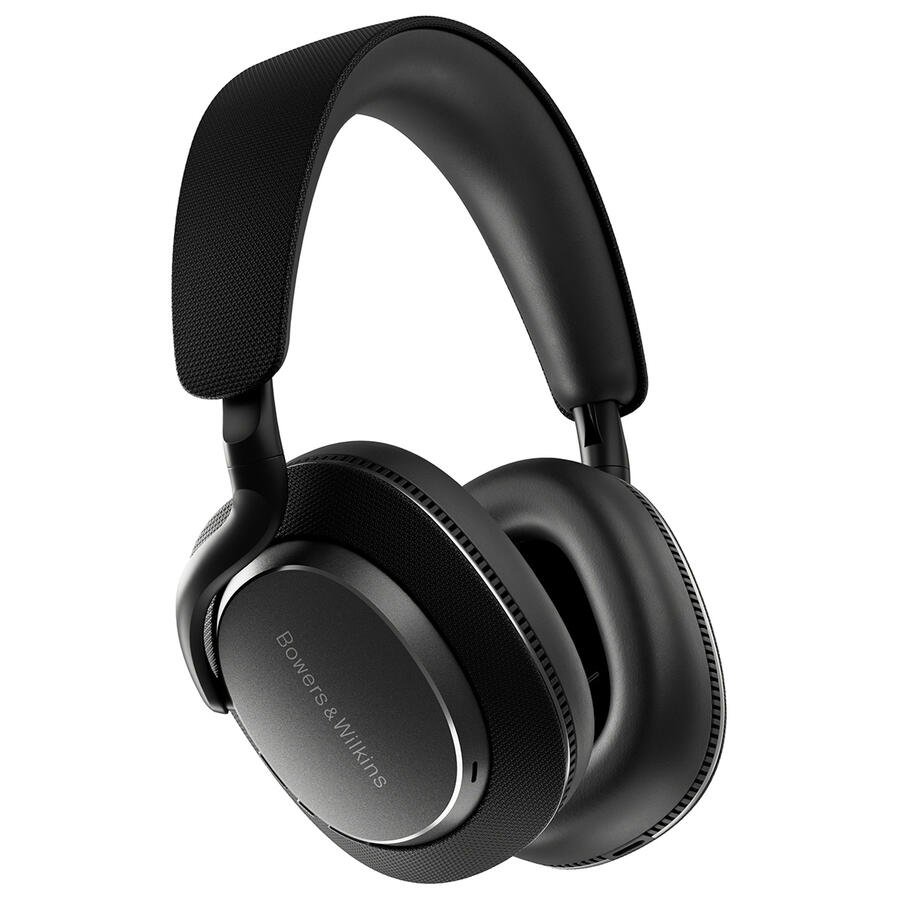 Fekete Bowers & Wilkins fejhallgató. A fülkagylók és a fejpánt fekete. A márkanév a fülkagylón található.