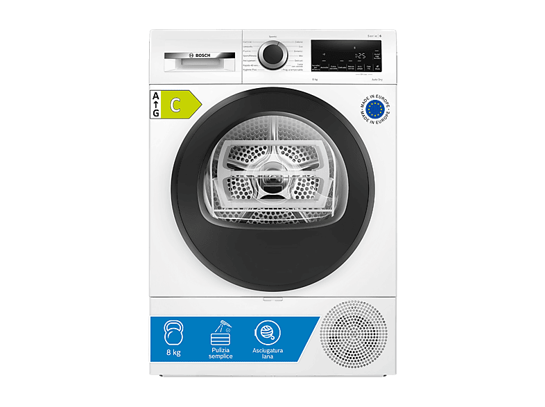 BOSCH WQG233D0II asciugatrice, 8 kg, 61,3 cm, Classe C